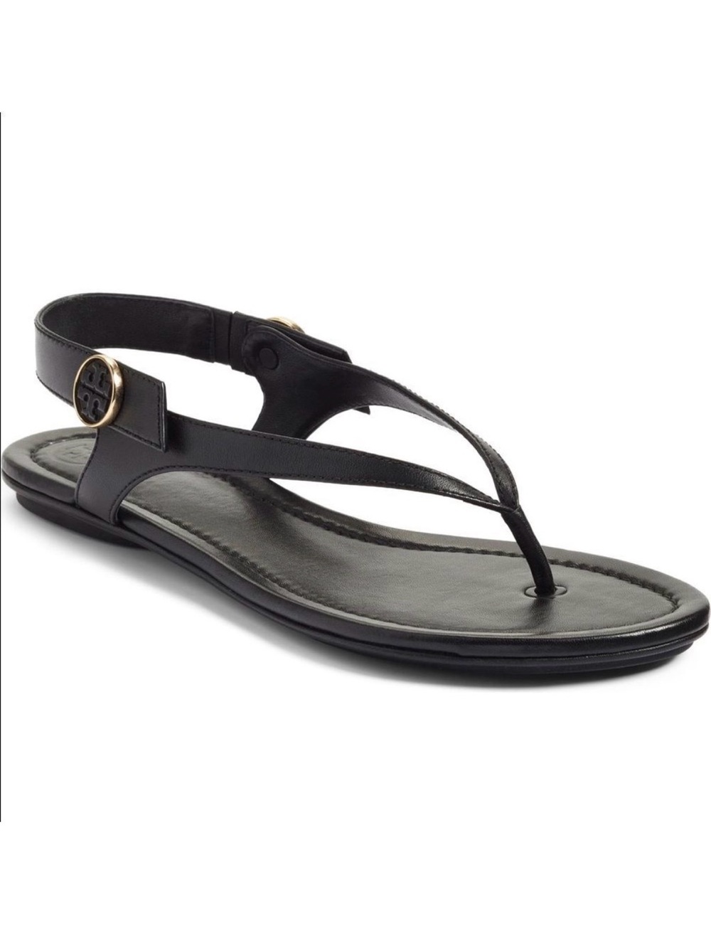 Tory Burch Black Leather Thong Slingback Sandal with Gold Accent